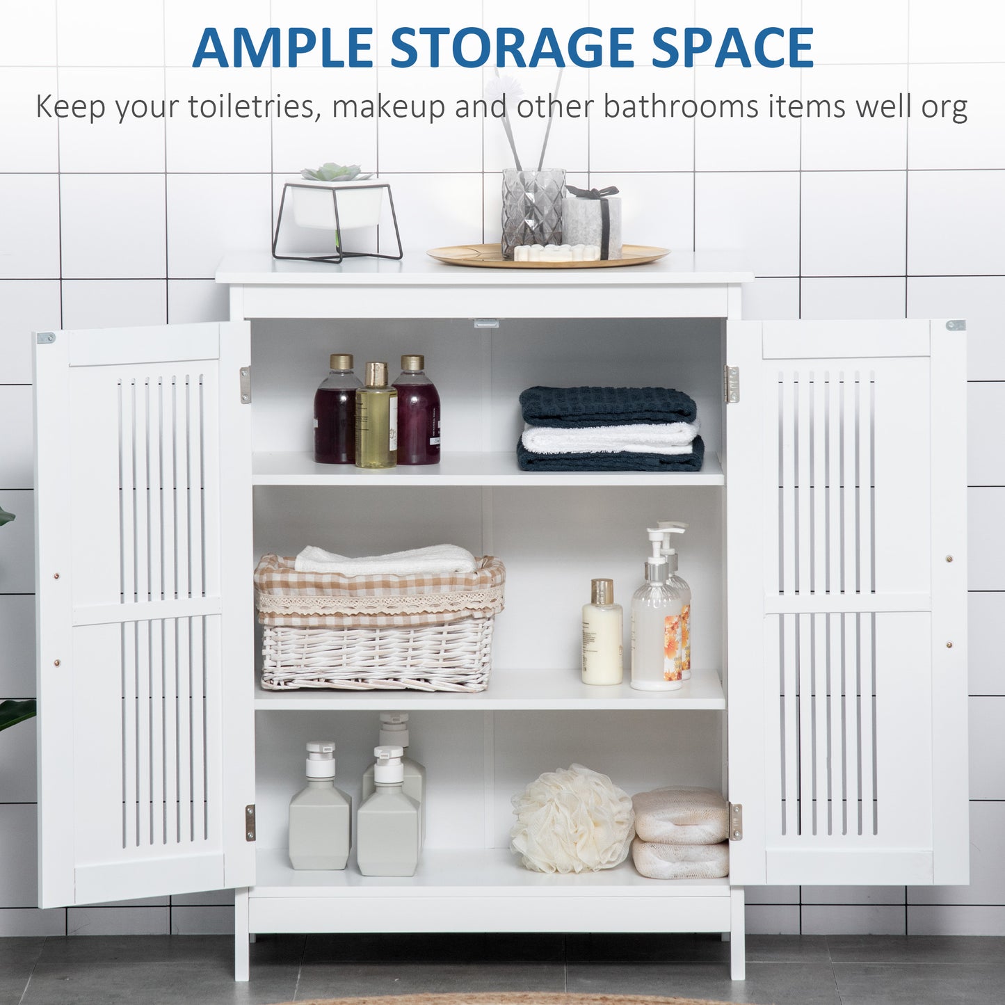 Kleankin Modern Freestanding Bathroom Storage Cabinet With Double Doors And Adjustable Shelves White