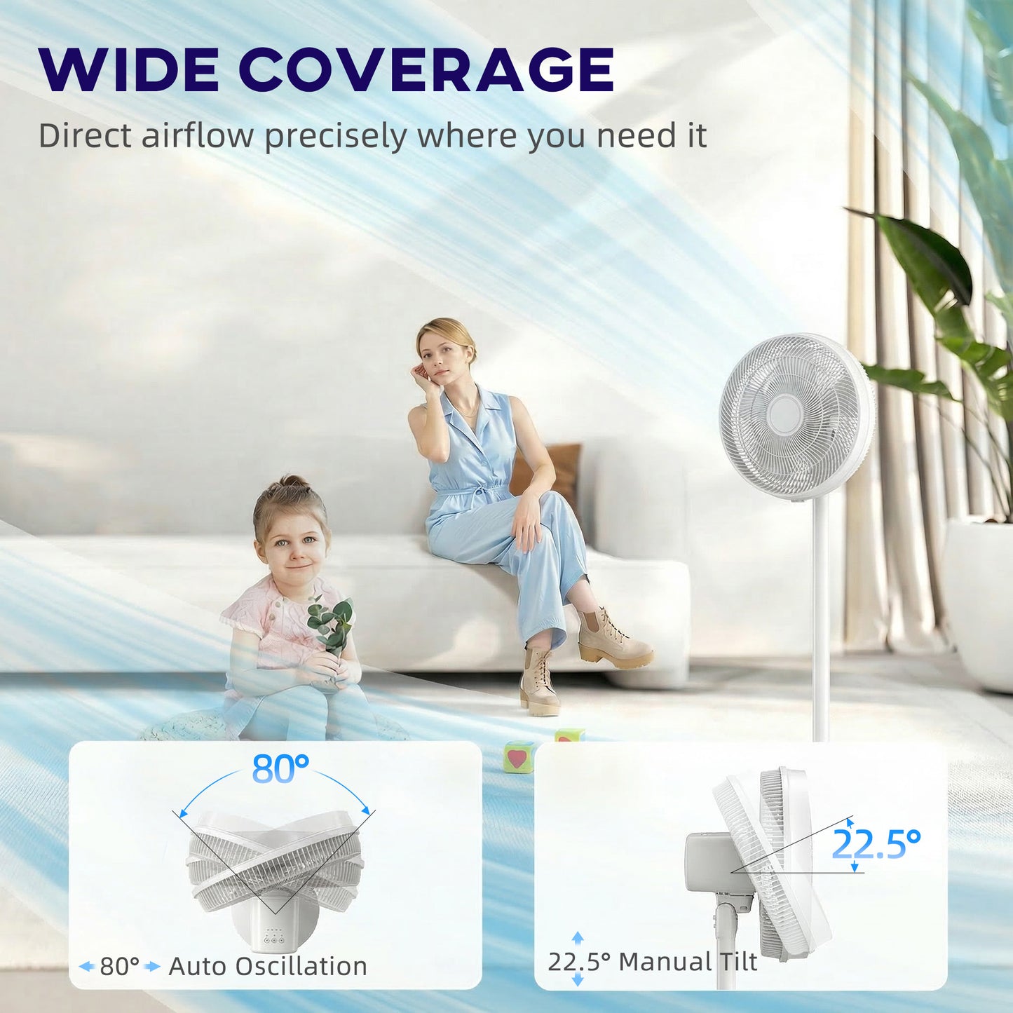 HOMCOM 40 Cm Standing Floor Fan With 80-Degree Oscillation, Adjustable Tilt And Height, 4 Speeds, Remote Control, White