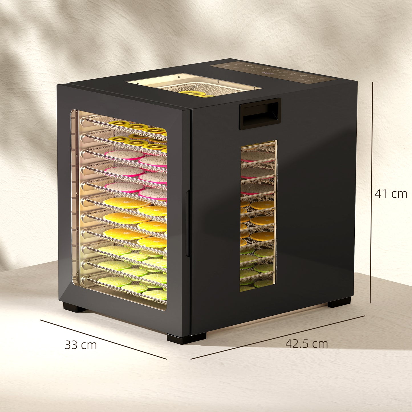HOMCOM 12-Tray Food Dehydrator Black With Stainless Steel Trays 40 To 70 C Temperature Range