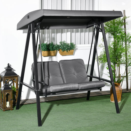 Outsunny Two Seater Garden Swing Bench With Adjustable Canopy Dark Grey Outdoor Patio Furniture