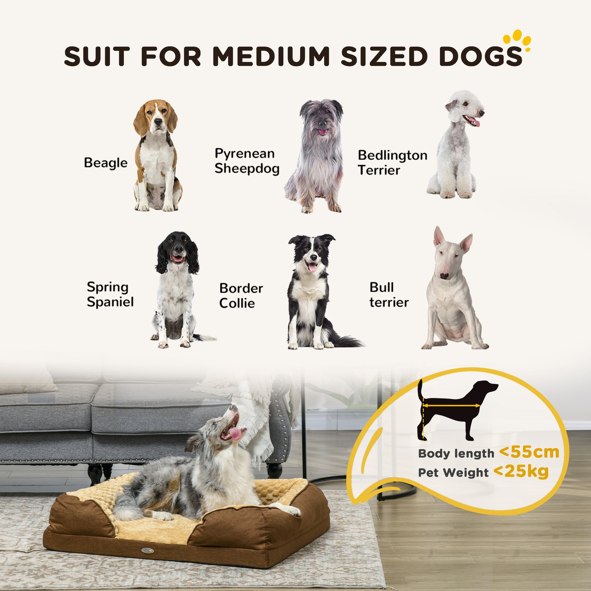 PawHut Cozy Calming Pet Mattress with Removable Cover and Anti-Slip Base for Medium Dogs - Brown 90x69x21cm - ALL4U RETAILER LTD