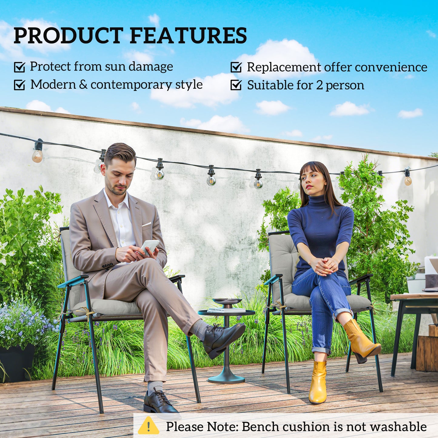 Outsunny Outdoor Seat Cushions Set Of Two Light Grey Polyester Cover Stain Resistant Plush Cotton Filling