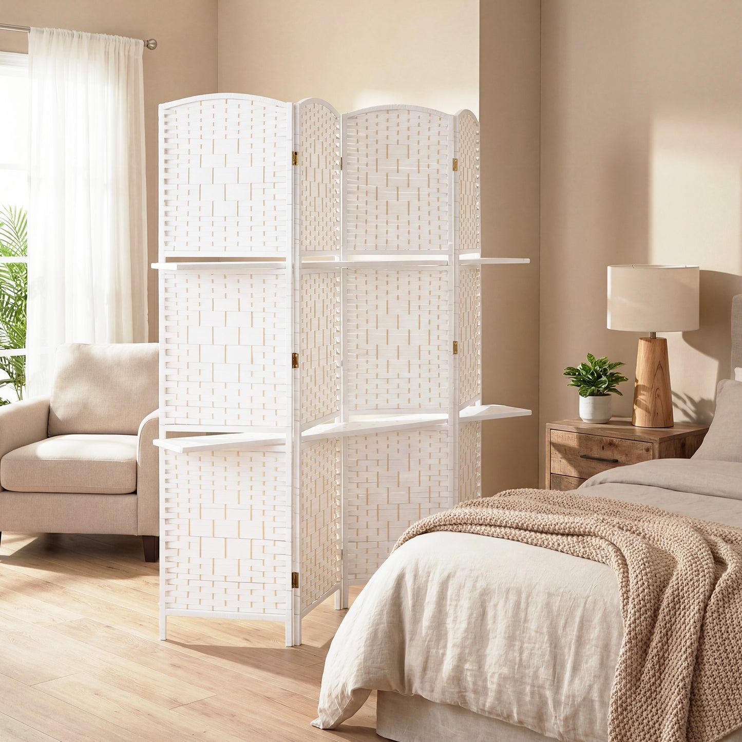 HOMCOM 4 Panel Folding Room Divider Privacy Screen 160 x 170cm Freestanding White for Living Room Bedroom Office
