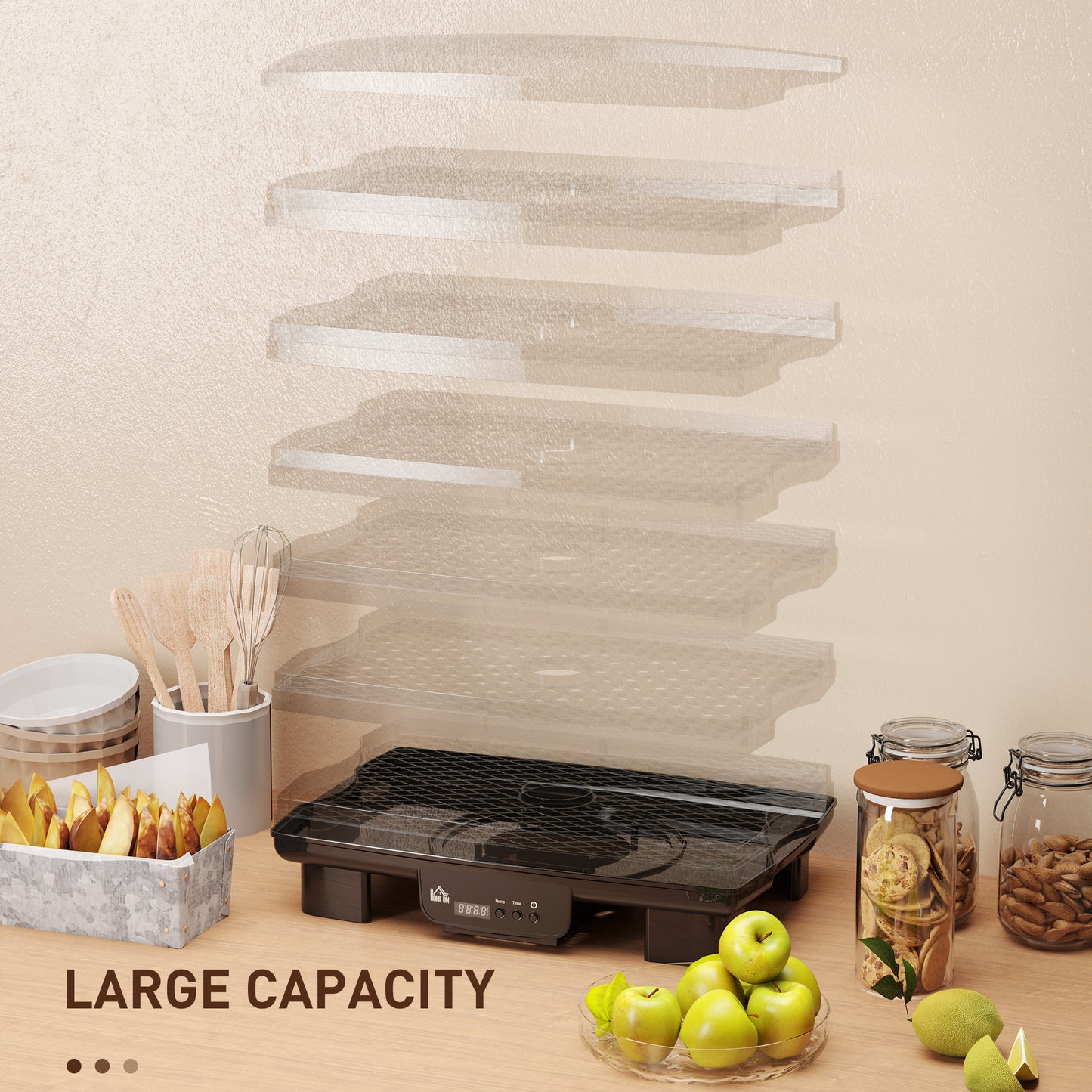 HOMCOM Six Tray Food Dehydrator with 40 to 70 C Temperature Control Black Finish and Stackable Trays