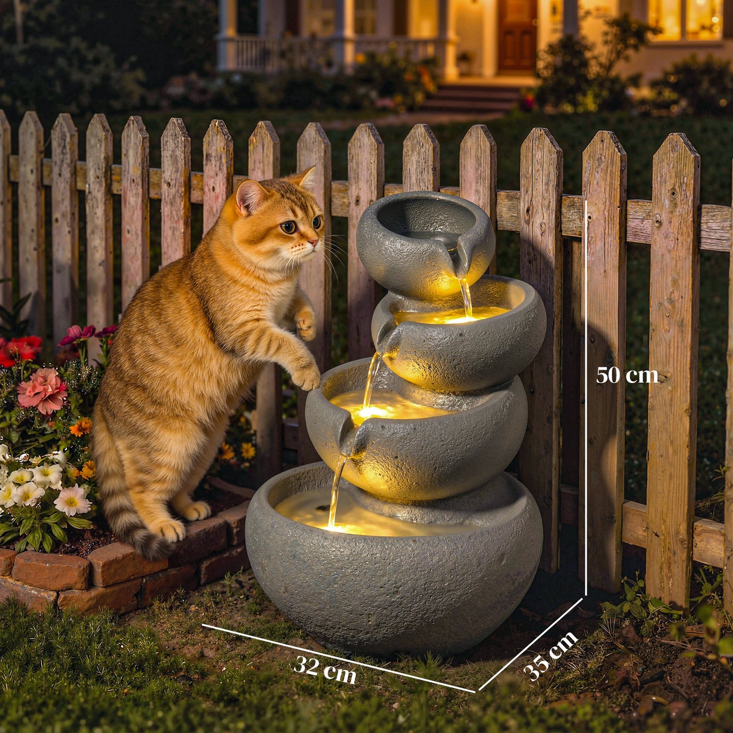 Outsunny 4 Tier Outdoor Water Fountain with LED Lights and Pump Freestanding Resin Waterfall for Patio