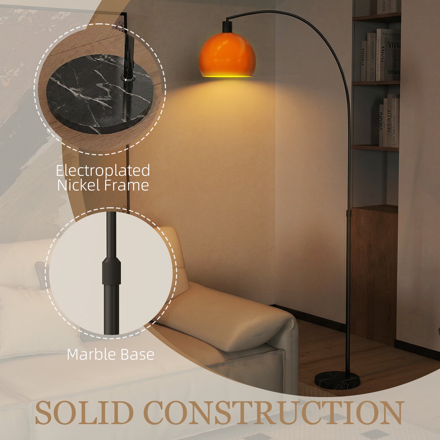 HOMCOM Modern Floor Lamp for Living Room Bedroom and Office with Shade and Foot Switch Marble Base Black