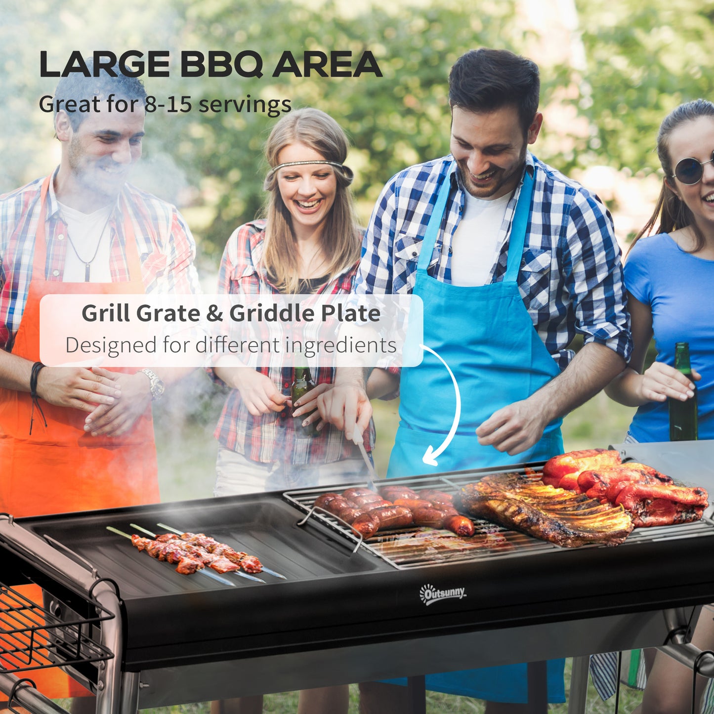 Outsunny Charcoal BBQ Grill Black Portable Cooker For Garden And Tailgating Large Cooking Area Serves 8 To 15