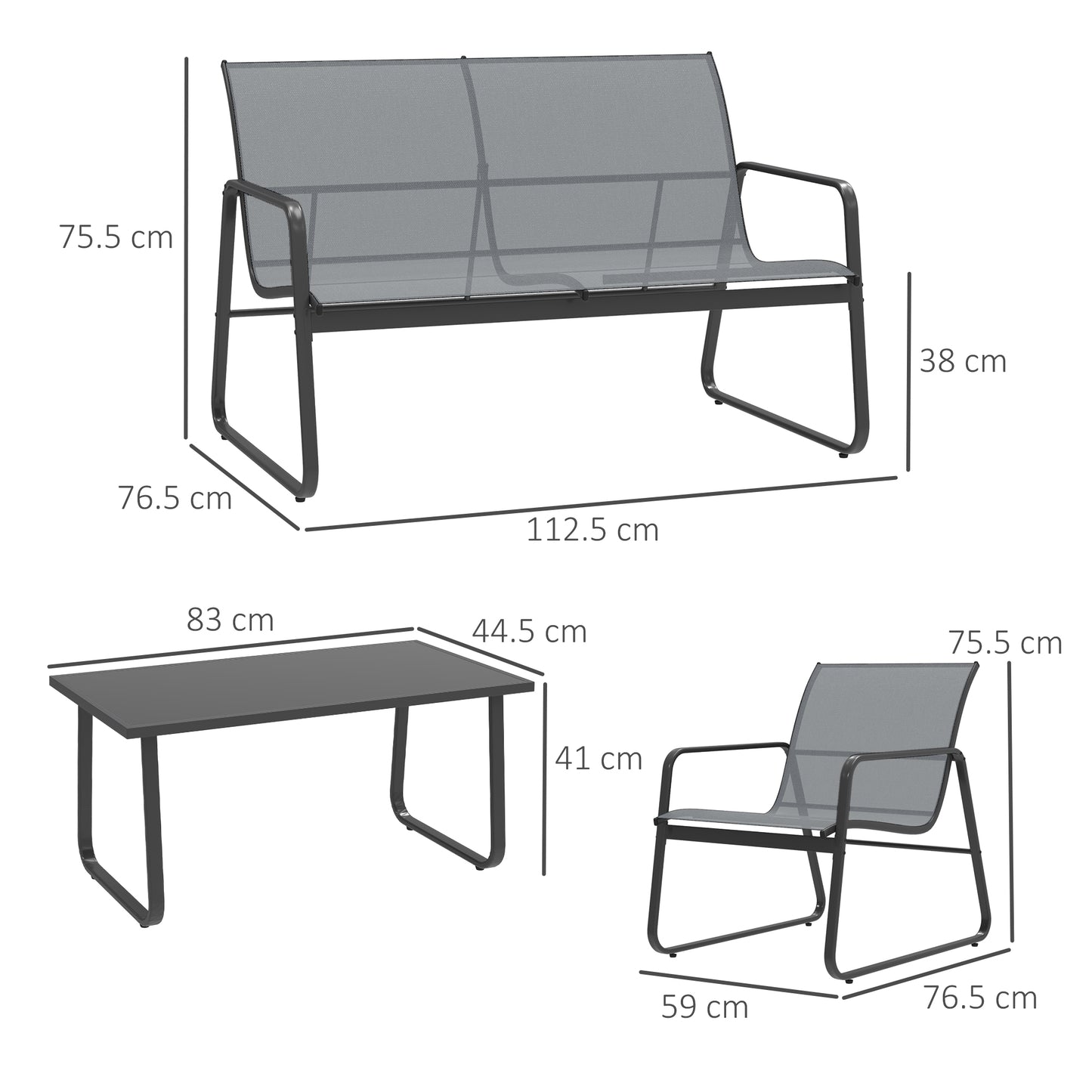 Outsunny Four Piece Minimalistic Garden Sofa Set With Two Chairs And Coffee Table In Light Grey