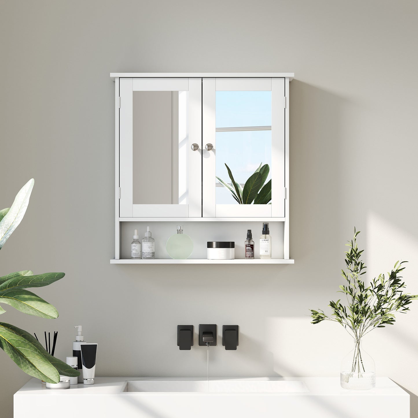 Kleankin White Bathroom Wall Mounted Storage Cabinet With Two Front Mirrors And Adjustable Shelf