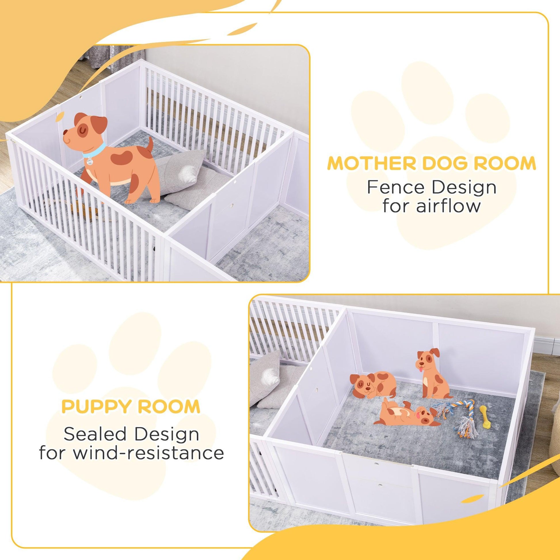 PawHut White 7-Panel Baby Dog Playpen with 3 Doors and Two-Room Design - ALL4U RETAILER LTD