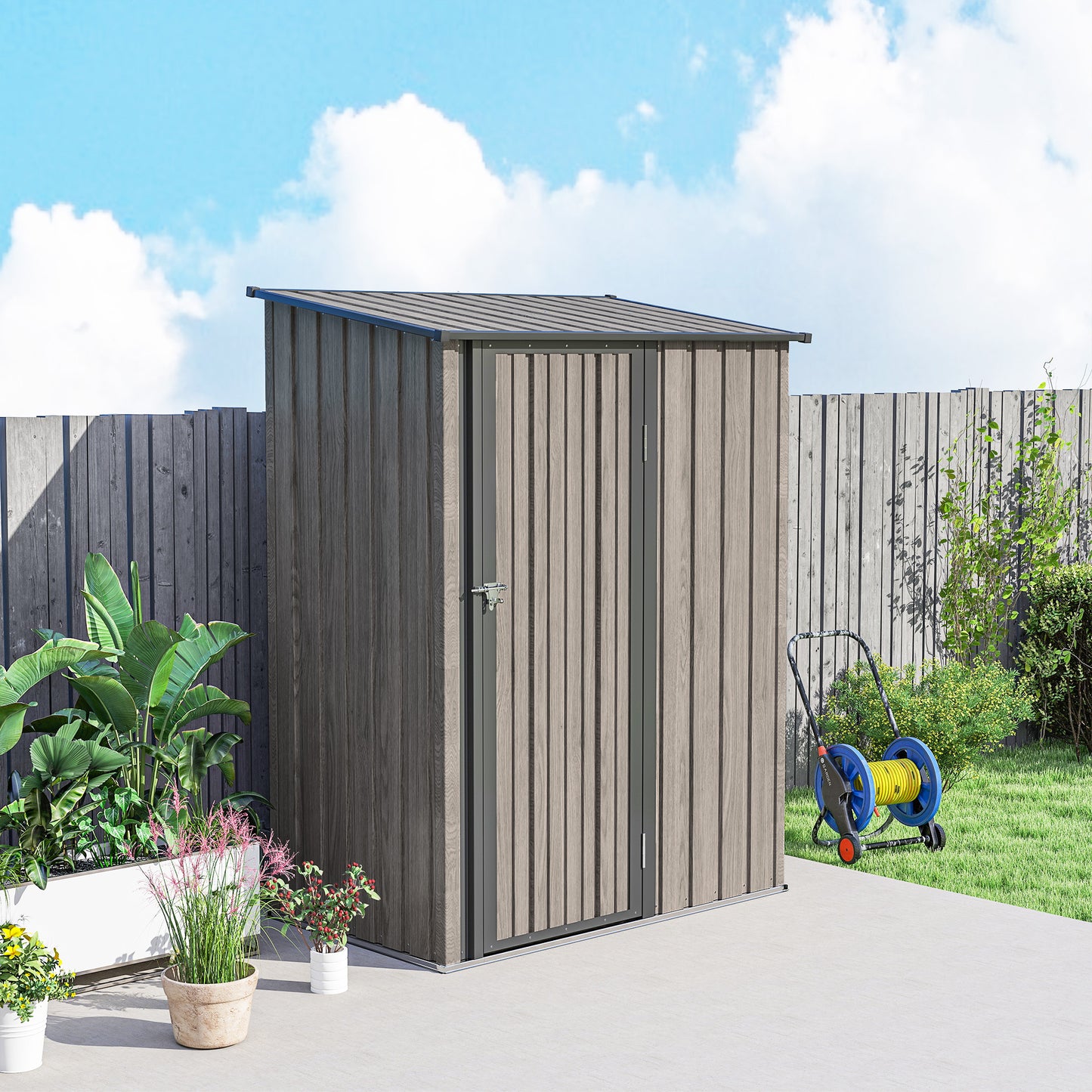 Outsunny 5ft x 3ft Metal Garden Storage Shed With Sloped Roof Lockable Door Light Grey
