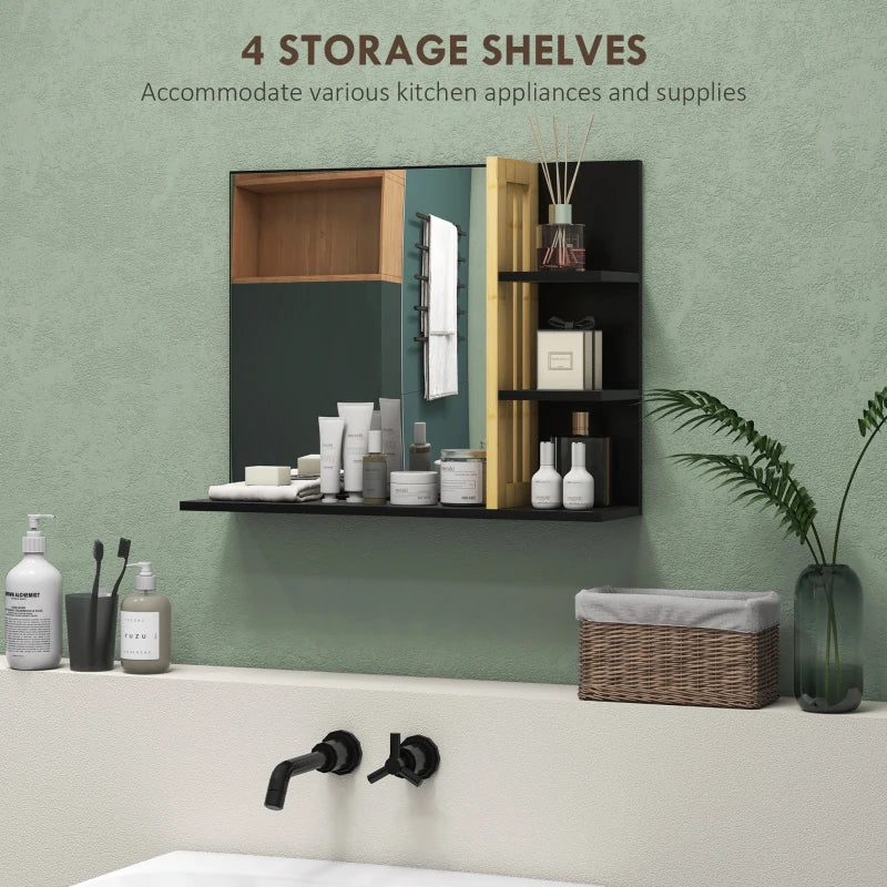 HOMCOM Wall-Mounted Bamboo Bathroom Mirror with Storage Shelves - ALL4U RETAILER LTD