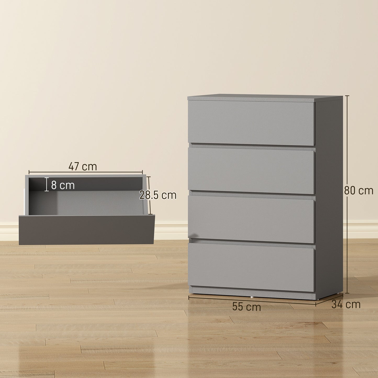 Homcom 4 Drawer Chest Of Drawers Modern Dresser For Bedroom Storage Unit With Stylish Finish