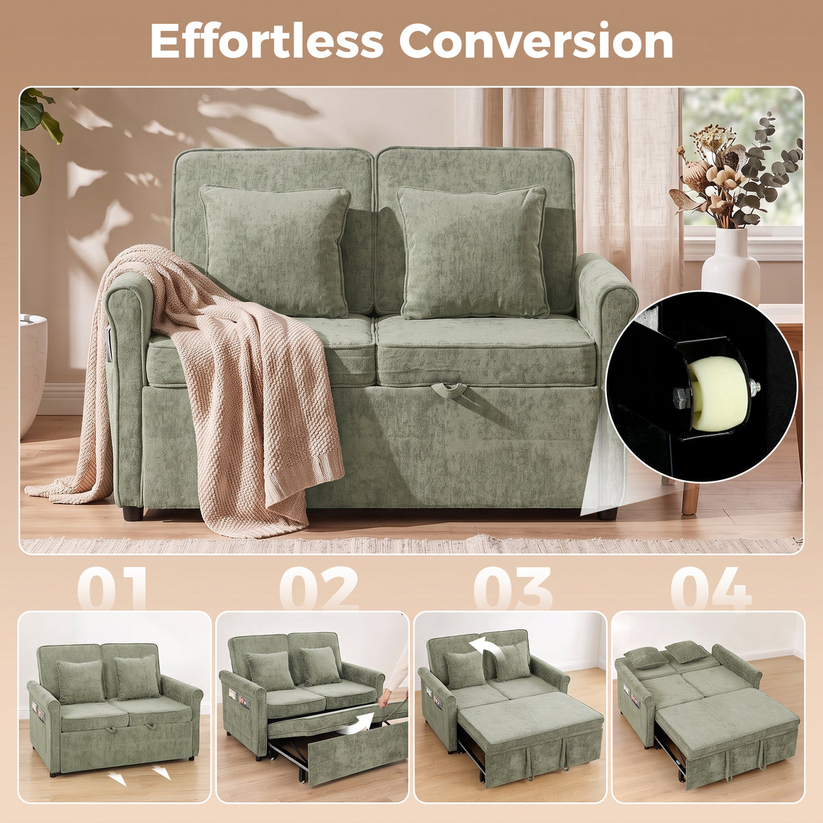 Homcom 2 Seater Sofa Bed Chenille Pull Out Sleeper With Adjustable Backrest