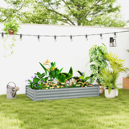 Outsunny 180 x 90cm Galvanised Steel Open Planter 459L Capacity 30cm Deep Weather Resistant Garden Planter