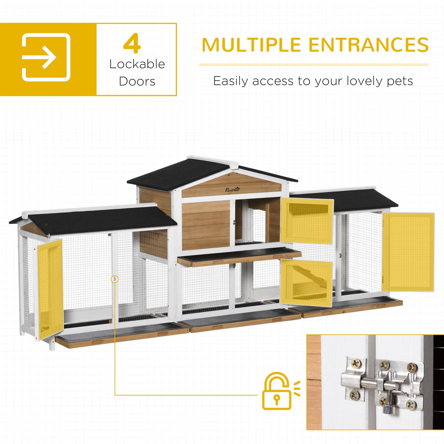 PawHut Deluxe 2-Tier Wooden Rabbit Hutch with Double-Sided Run and Removable Tray for Small Animals - ALL4U RETAILER LTD