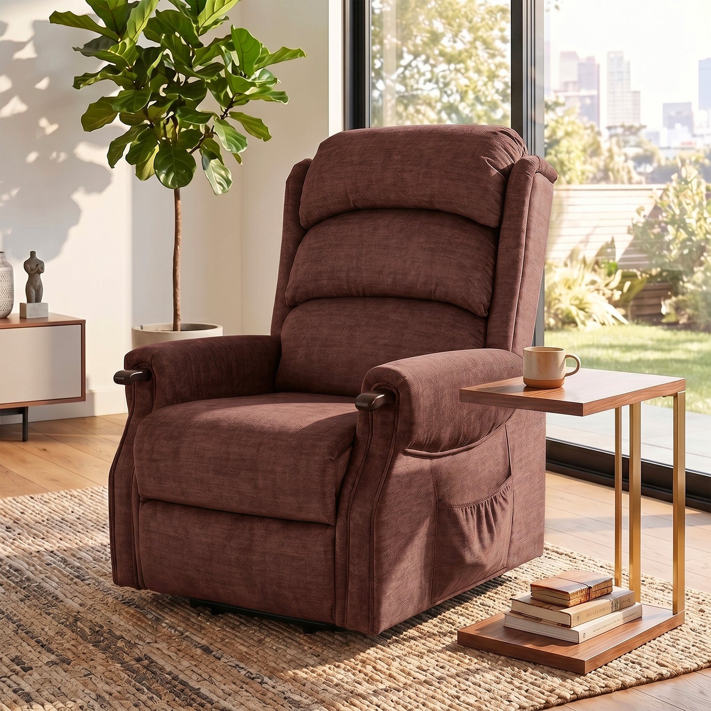 HOMCOM Power Lift Recliner With Vibration Massage And Heat For Tall Users Wood Armrest Pocket Springs Brown