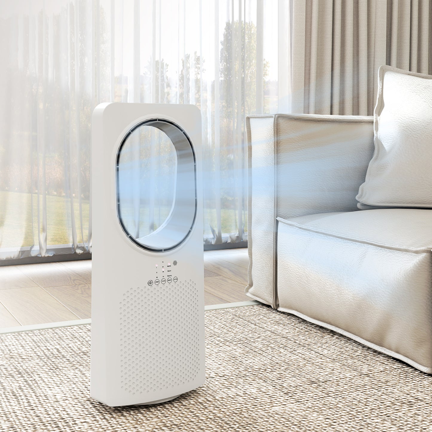 HOMCOM Bladeless Tower Fan for Bedroom, 36dB Sleep Mode, 45 Degree Oscillation, 3 Speeds, 3 Modes, 15H Timer, White
