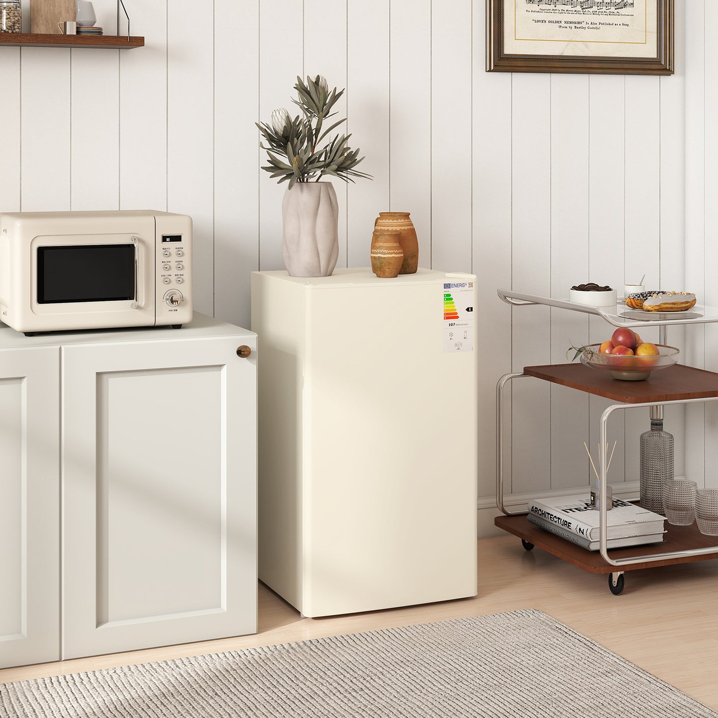 HOMCOM 91L Beige Under Counter Fridge with Chiller Box, Removable Shelf, Reversible Door, Adjustable Legs