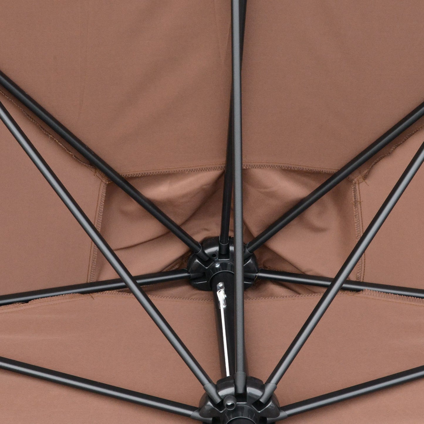 Outsunny 2.3m Wall-Mounted Semi Round Patio Umbrella with Metal Frame and Crank Handle - Brown (Base Not Included) - ALL4U RETAILER LTD