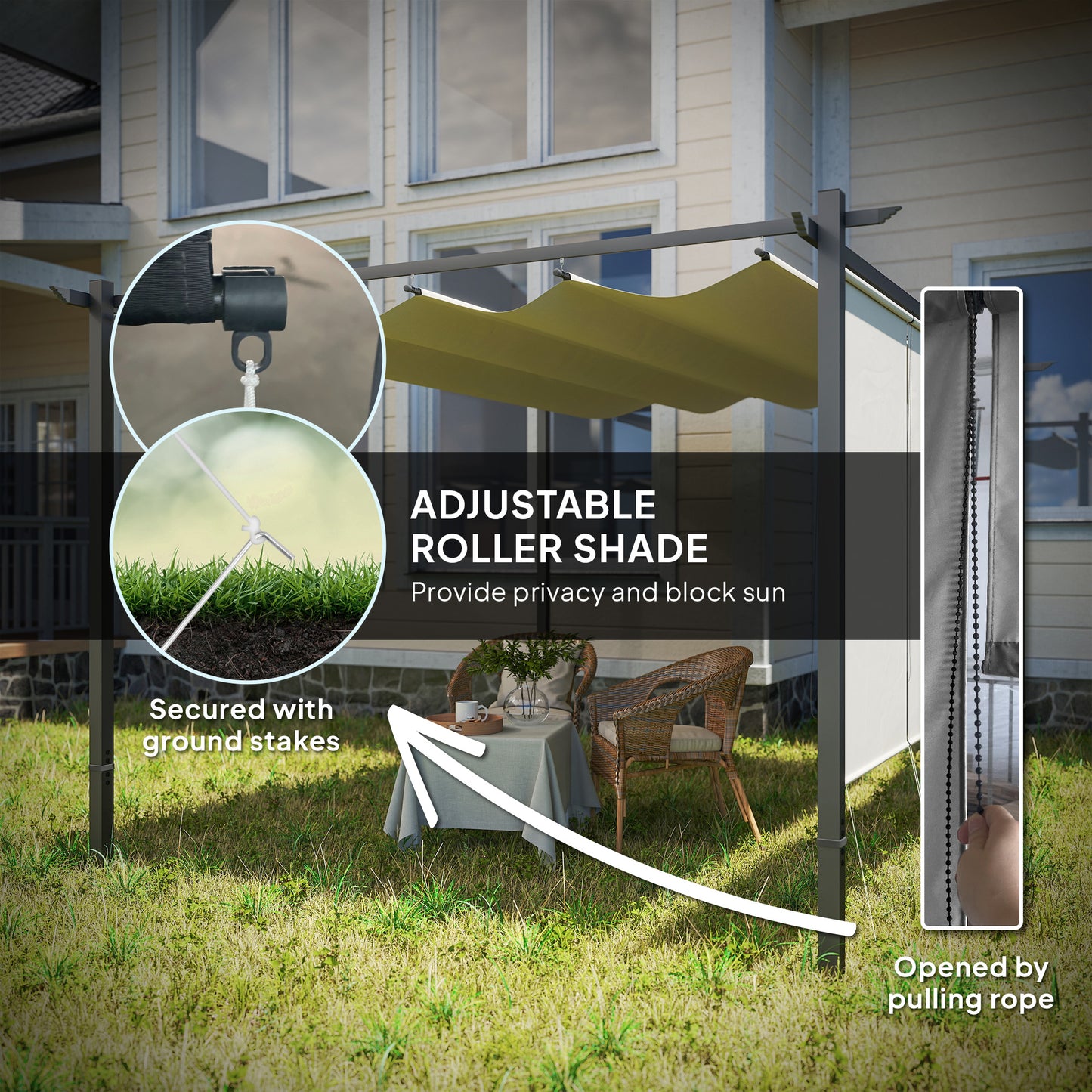 Outsunny 3x4m Metal Pergola With Retractable Roof And Roller Shade Free Standing Outdoor Gazebo Kit UPF30 Plus Beige