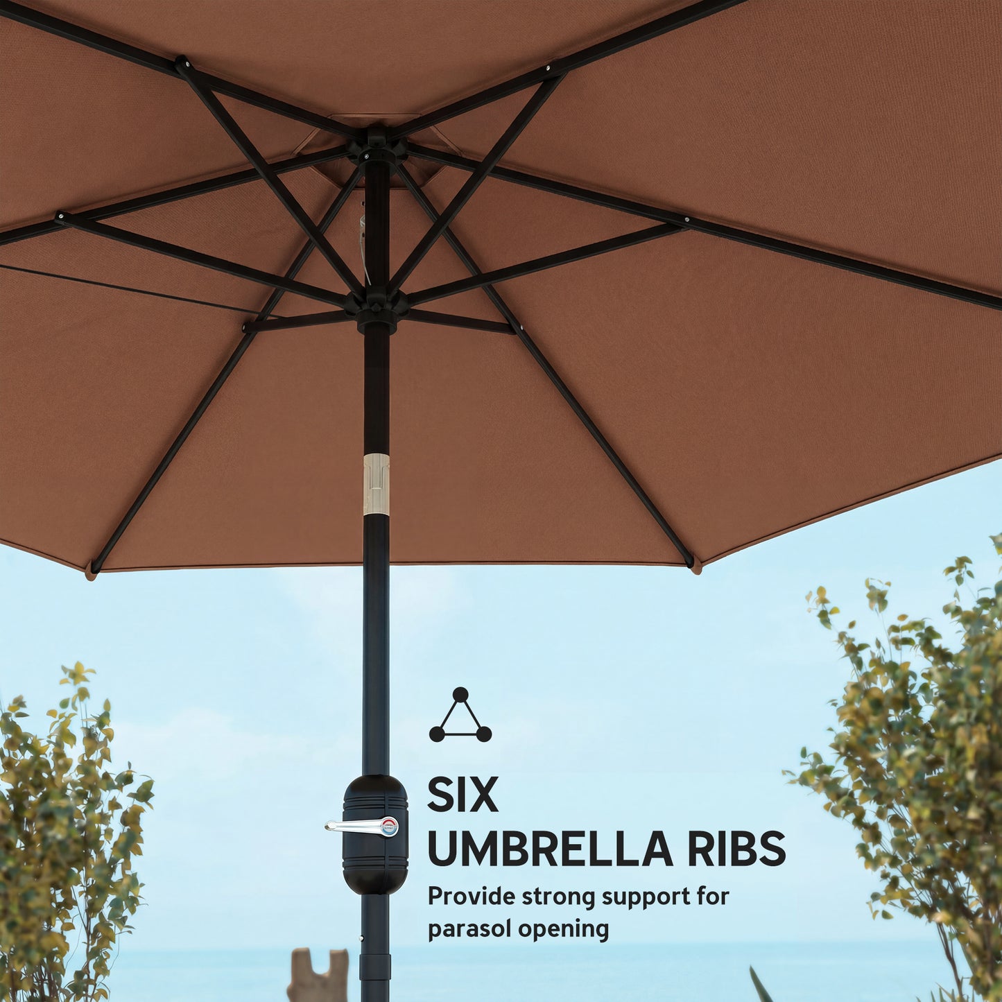 Outsunny 2.6m Garden Parasol Umbrella With Aluminium Pole Tilt And Crank Vent Outdoor Patio Coffee