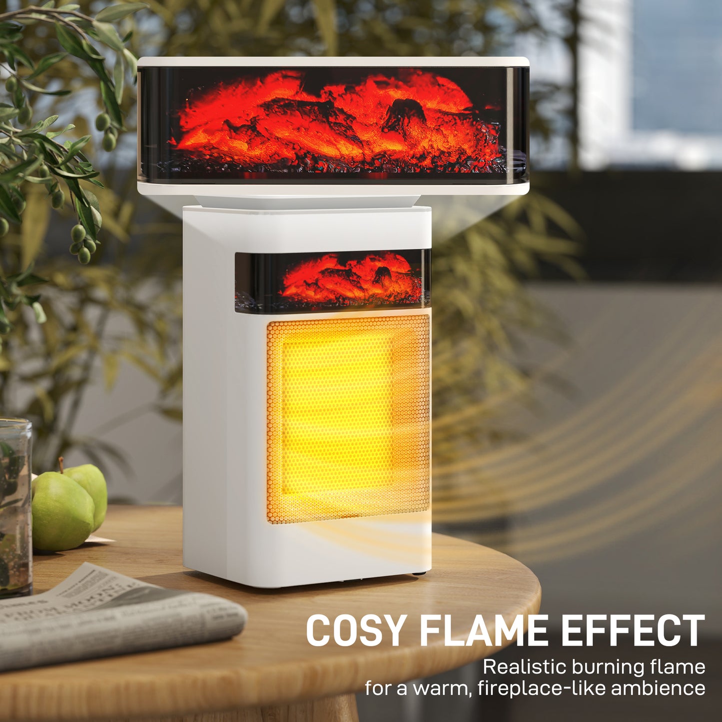 HOMCOM Ceramic Electric Heater 1500W With 3 Modes 24H Timer Flame Effect Oscillation For Bedroom White