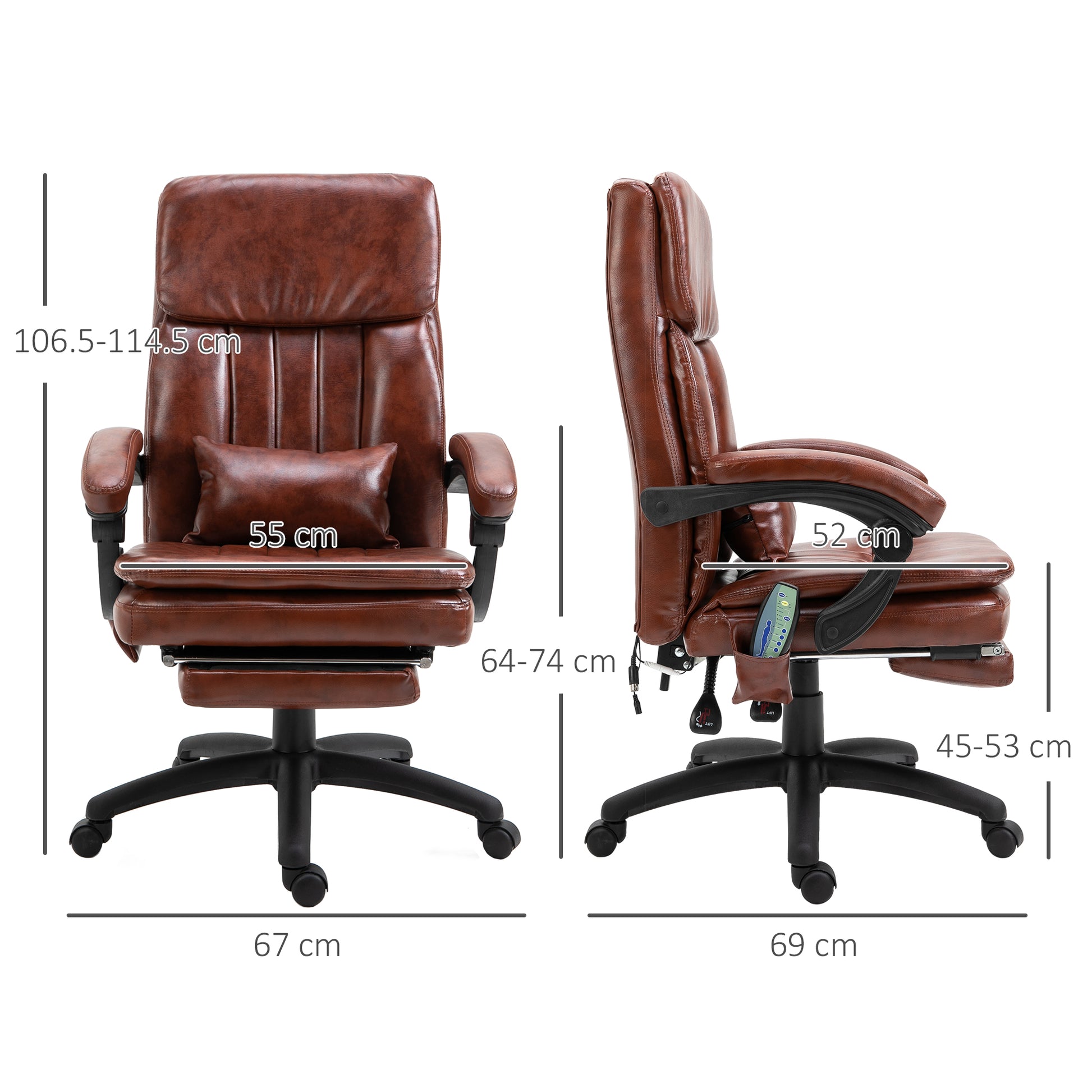 Vinsetto Vintage Brown Gaming Recliner with Massage and Footrest - Adjustable Height Office Chair - ALL4U RETAILER LTD