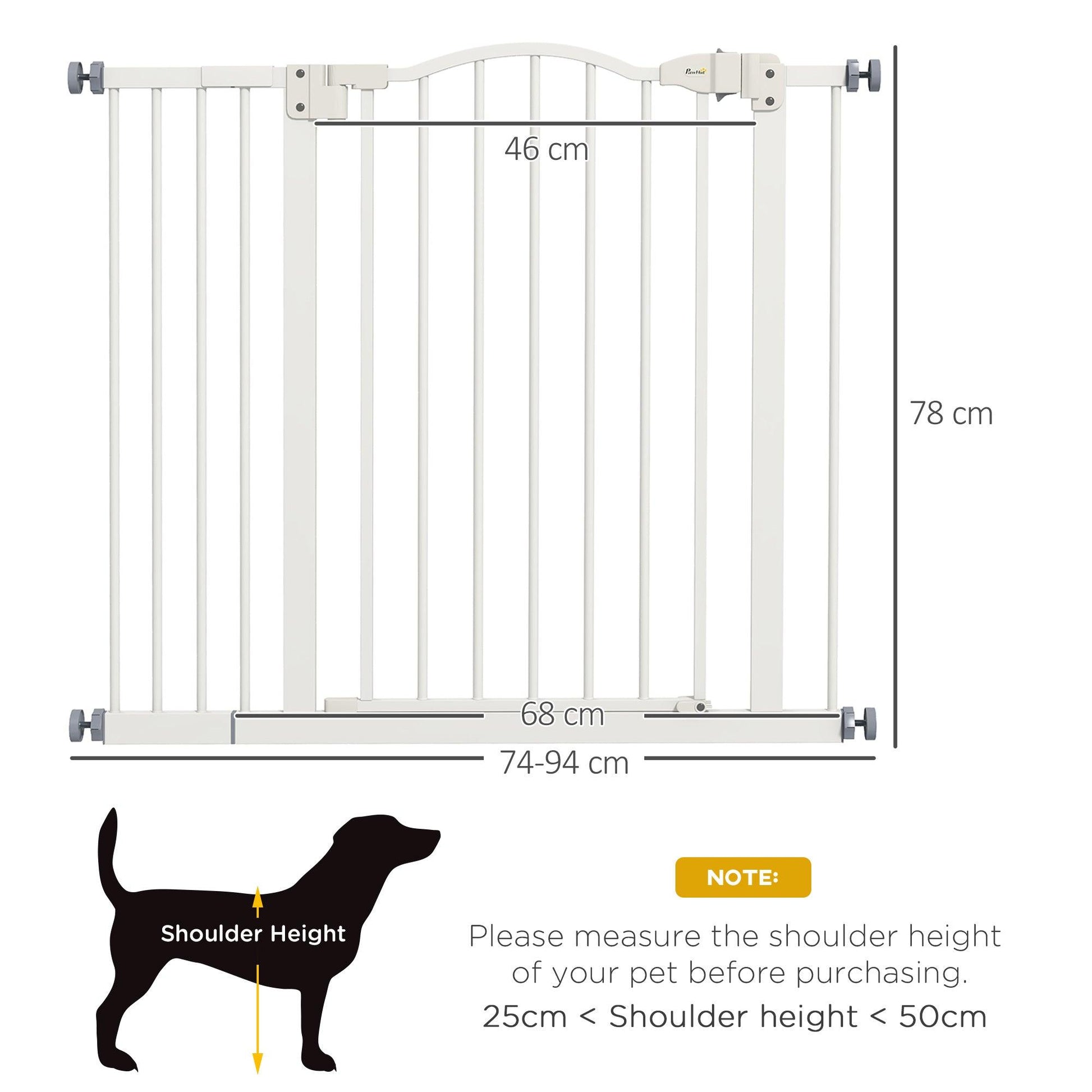 PawHut Metal 74-100cm Adjustable Pet Gate Safety Barrier w/ Auto-Close Door White - ALL4U RETAILER LTD