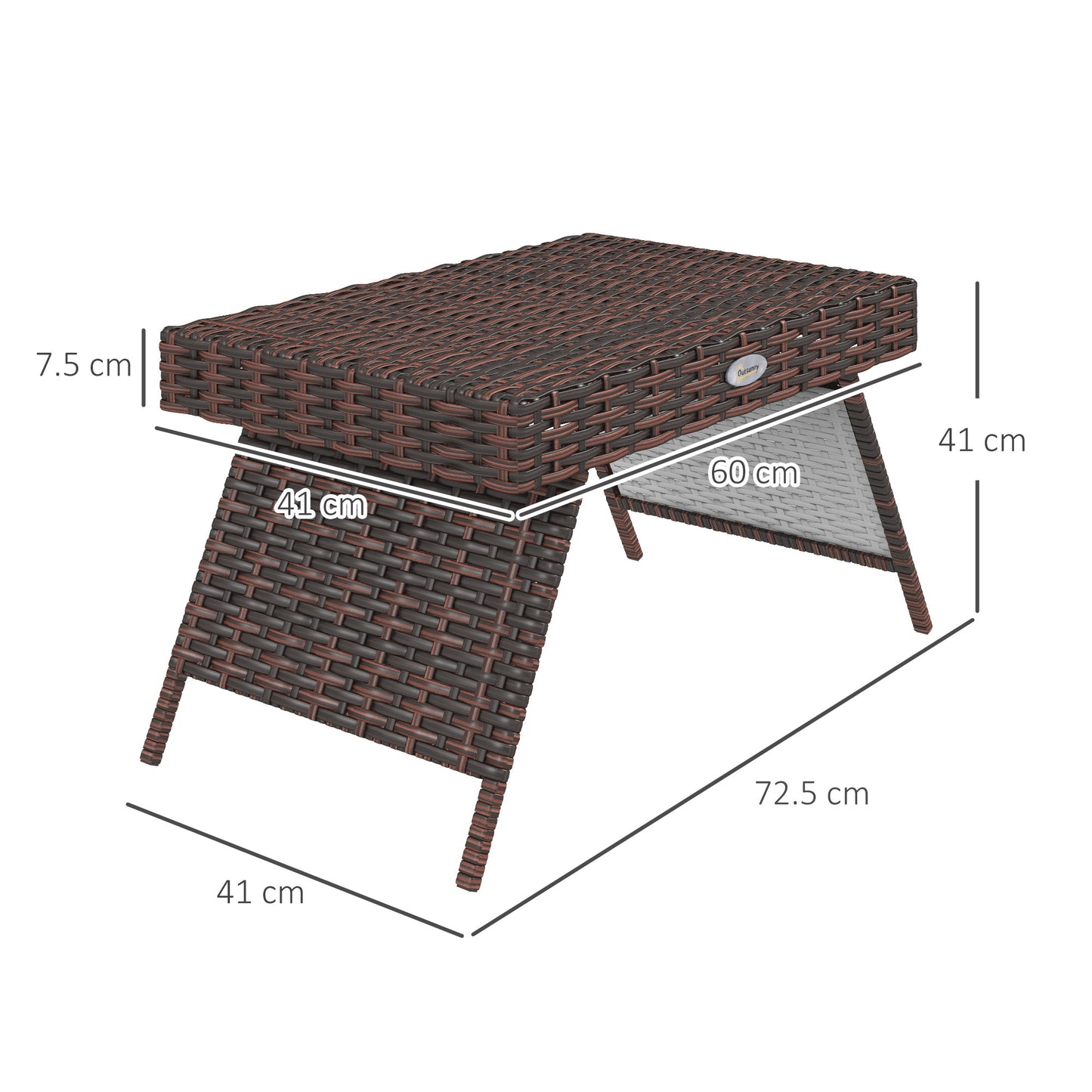 Outsunny Foldable Outdoor Side Table Rattan Garden Coffee Table With Steel Frame 60x41x41 cm Brown