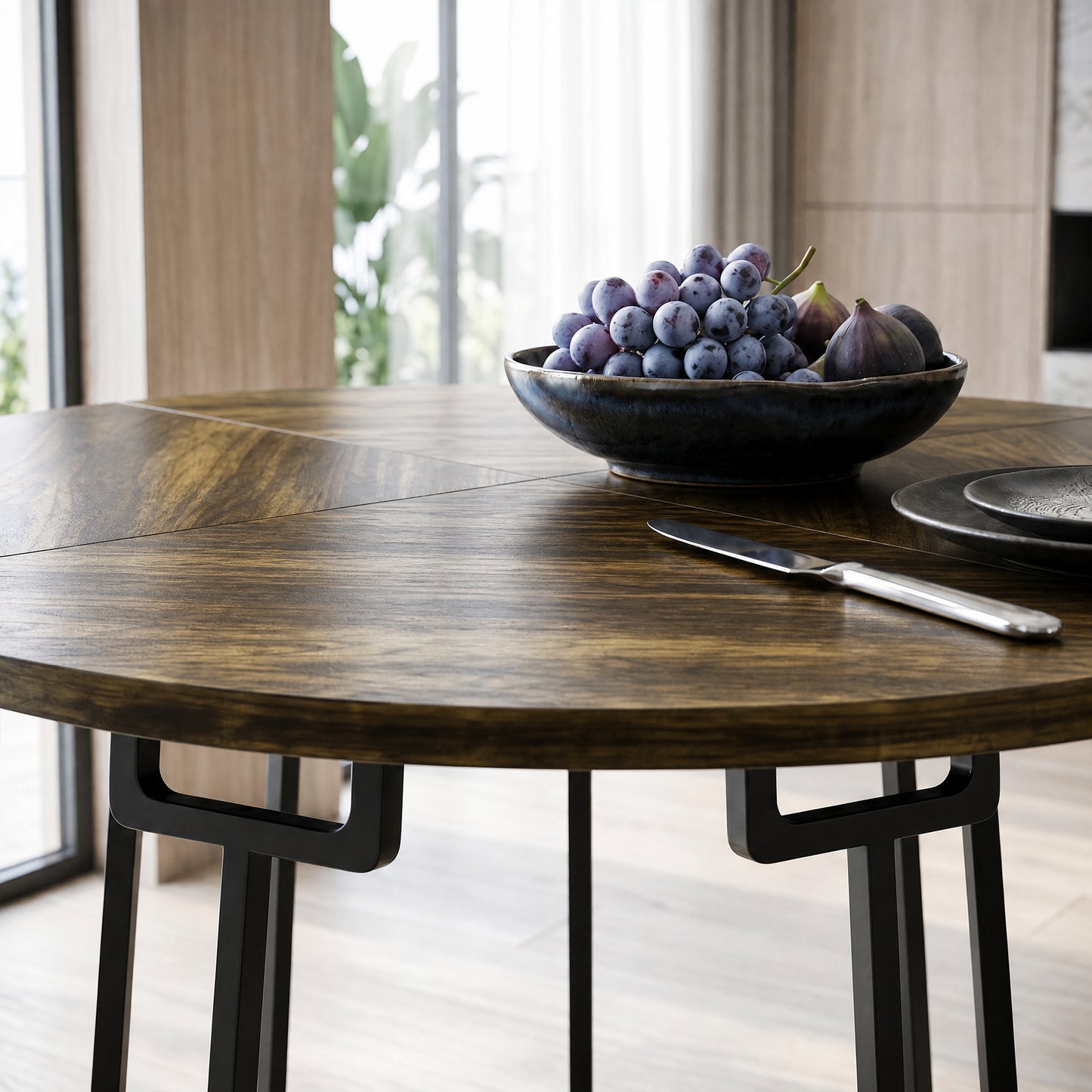 HOMCOM Round Dining Table 120 cm Space Saving Kitchen Table Conical Metal Base Rustic Brown