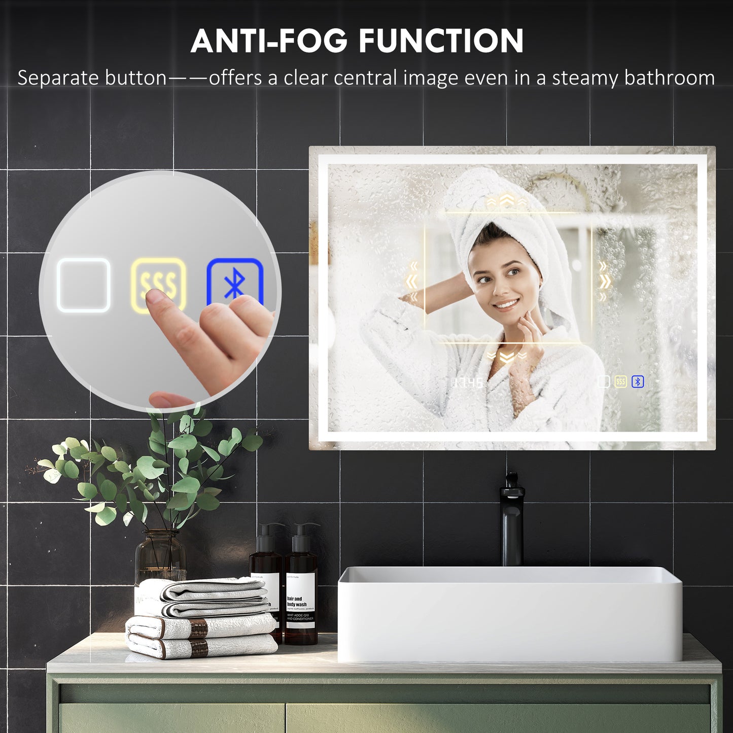 HOMCOM 60 x 80 Cm Anti Fog LED Bathroom Mirror With Bluetooth And 240 Edge LED Beads For Bright Illumination Silver Tone