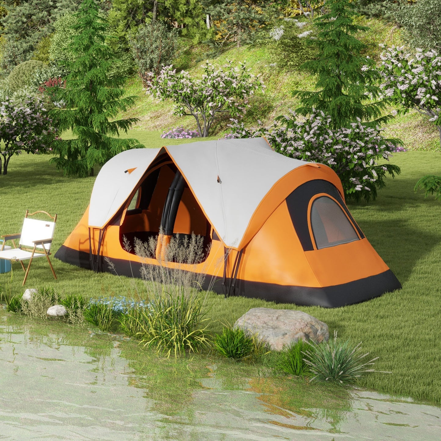 Outsunny Spacious 6-8 Person Waterproof Camping Tent with Removable Rainfly and Carry Bag, Orange - ALL4U RETAILER LTD