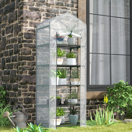 Outsunny 193cm Five Shelves Mini Greenhouse White With Roll Up Door Ideal For Small Balconies Porches Or Indoor Corners