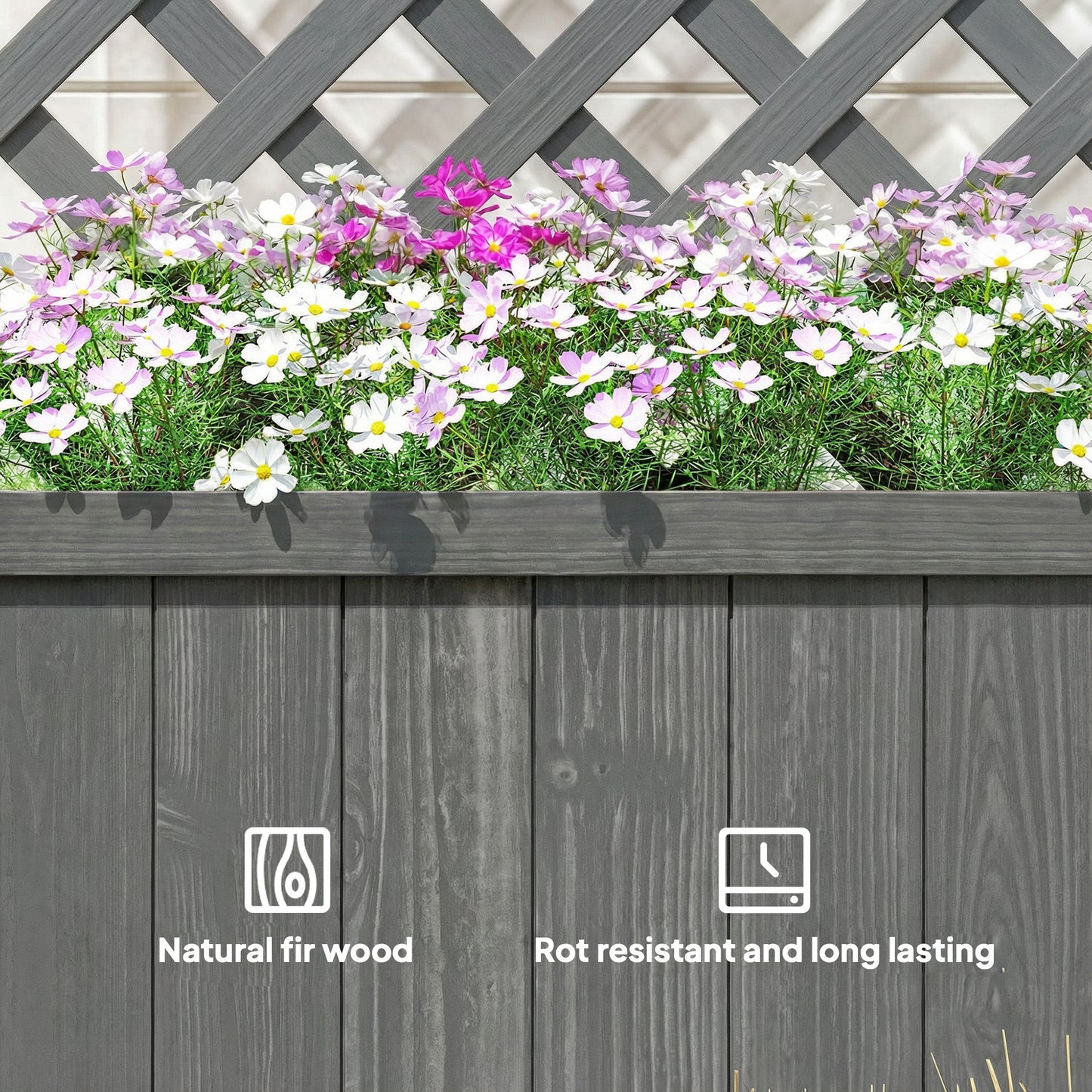 Outsunny Wooden Planter With Trellis For Climbing Plants Herbs And Flowers Raised Bed Planter Box Grey