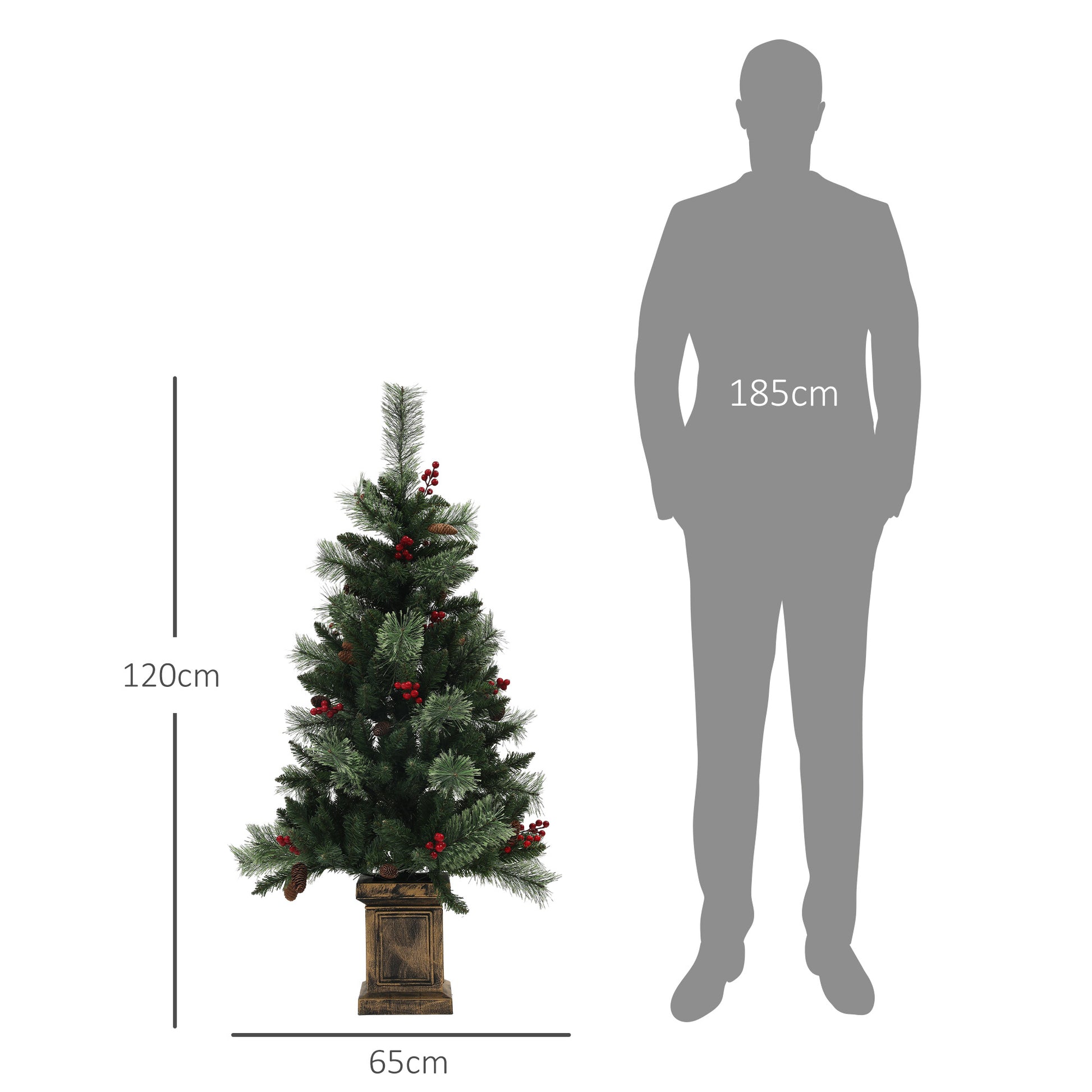 HOMCOM 4ft Pre-Lit Artificial Christmas Tree with 100 LED Lights, Red Berries, Pine Cones, and Retro Base - Green - ALL4U RETAILER LTD