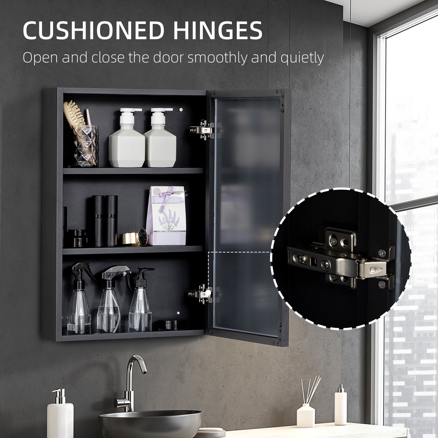 Kleankin Wall Mounted Bathroom Cabinet With Mirror And Storage Shelves Black 40 x 12 x 60 cm Soft Close