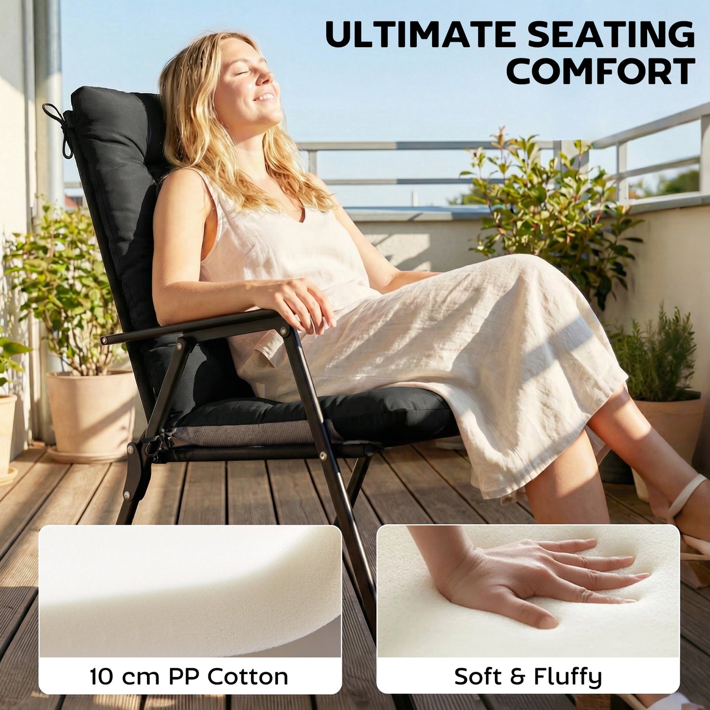 Outsunny Patio Chair Cushions Set of 4 Waterproof Non Slip Lounge Cushions 112x53 cm Black