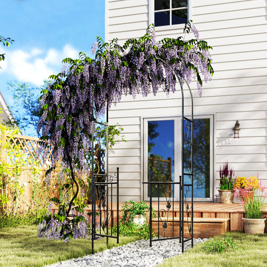Outsunny 2.17m Steel Garden Arch With Gate Wedding Arch For Outdoor Garden 107W x 45D x 217H CM Black