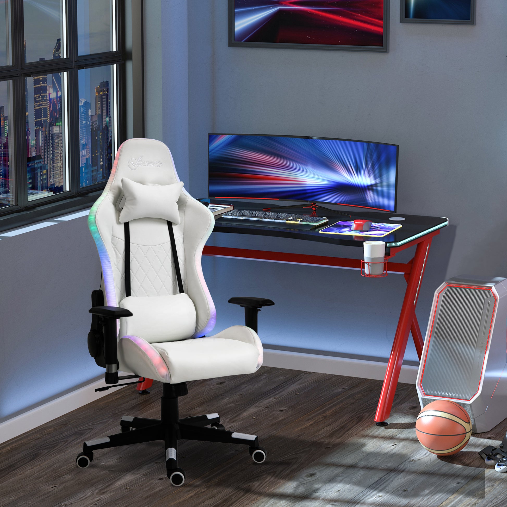 Vinsetto RGB LED Gaming Chair with Adjustable Lumbar Support, Swivel Design, and Racing Style for Home and Office - ALL4U RETAILER LTD