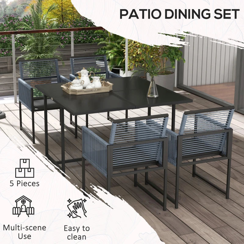 Outsunny 5-Piece Metal Dining Set with Folding Back Chairs - Space-Saving Outdoor Patio Furniture Set - ALL4U RETAILER LTD