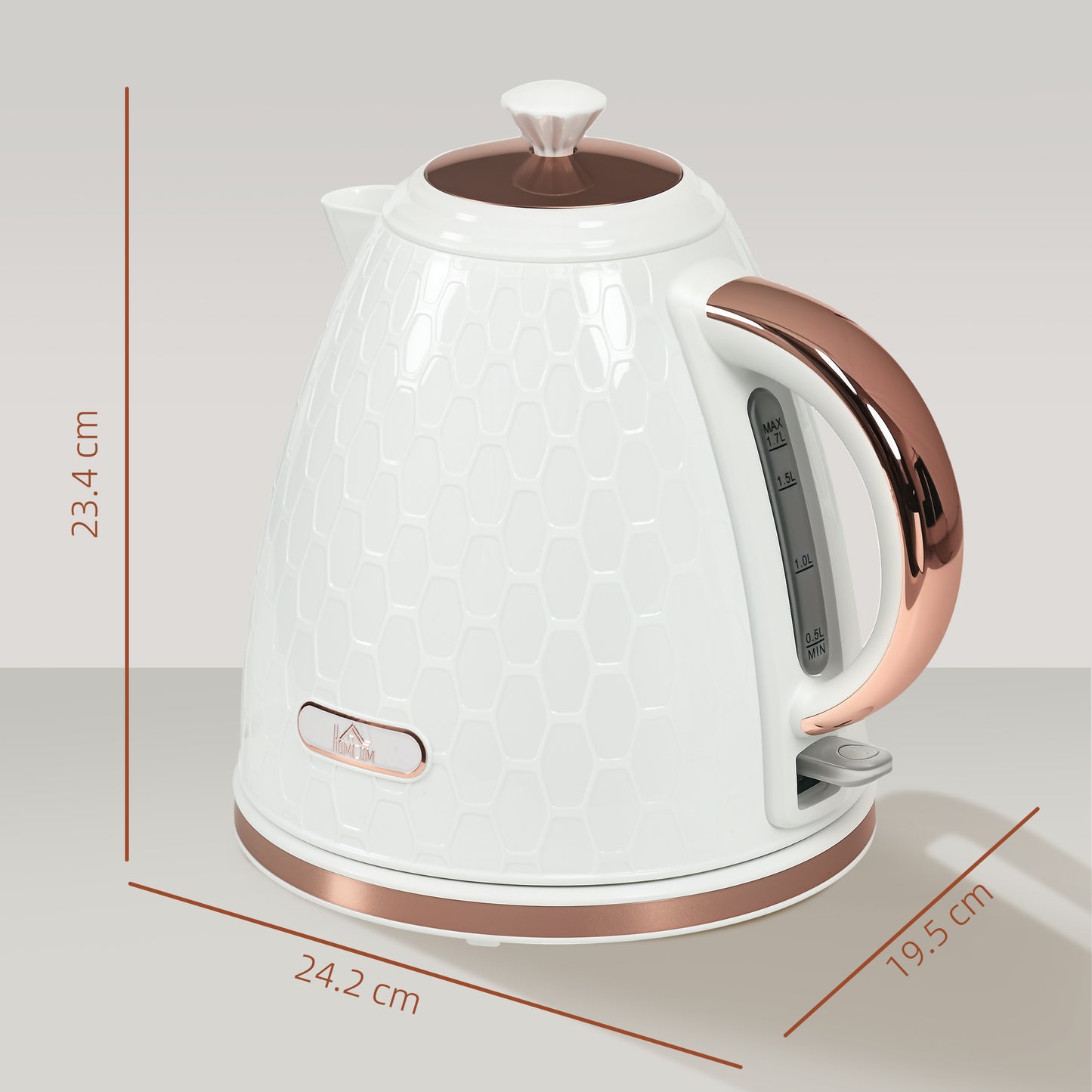HOMCOM 3kW Rapid Boil Honeycomb Electric Kettle Cream Finish Fast Boiling Tea Coffee