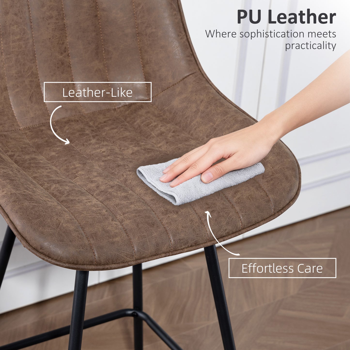 HOMCOM Set Of 2 PU Leather Swivel Bar Stools Brown For Kitchen Island Dining In Modern Home
