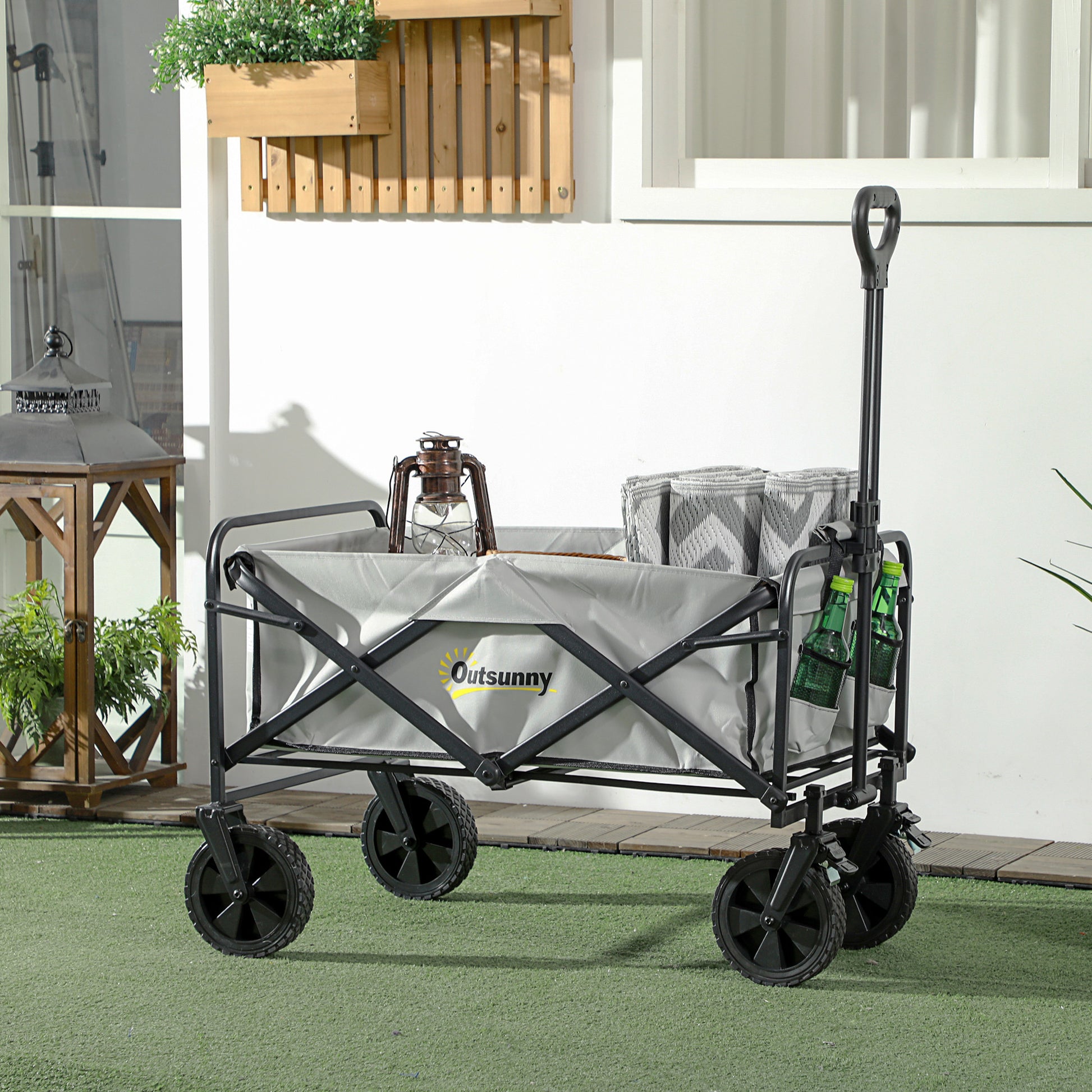 Outsunny Multifunctional Dark Grey Folding Cargo Wagon with Telescopic Handle and Heavy-Duty Wheels - ALL4U RETAILER LTD