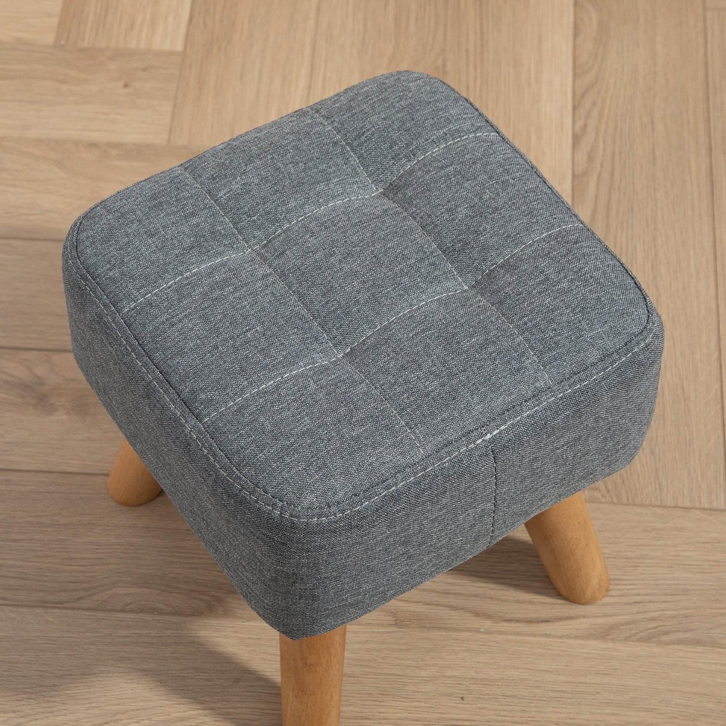 HOMCOM Stylish Grey Tufted Foot Stool with Rubber Wood Legs and Padded Seat for Living Room, Bedroom, and Entryway - ALL4U RETAILER LTD