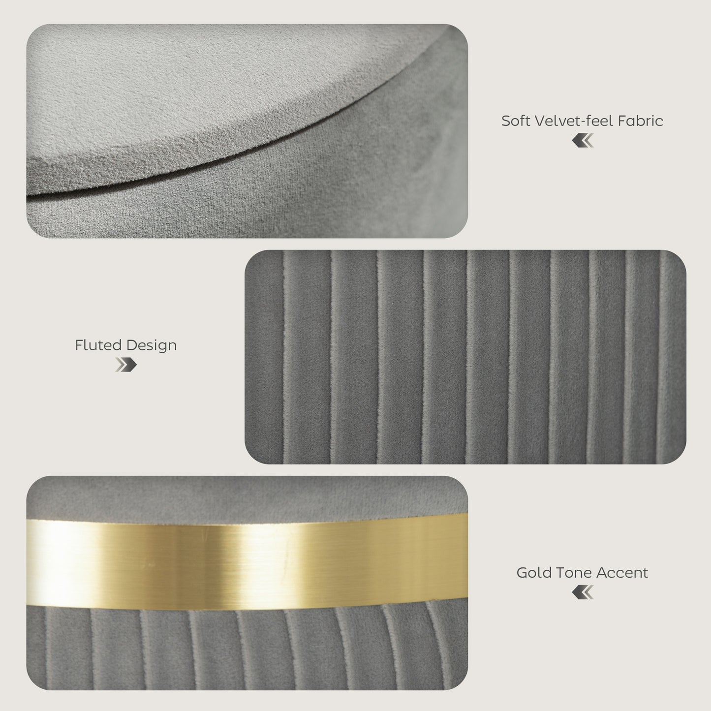 HOMCOM Velvet Feel Storage Ottoman With Under Seat Storage In Light Grey For Living Room