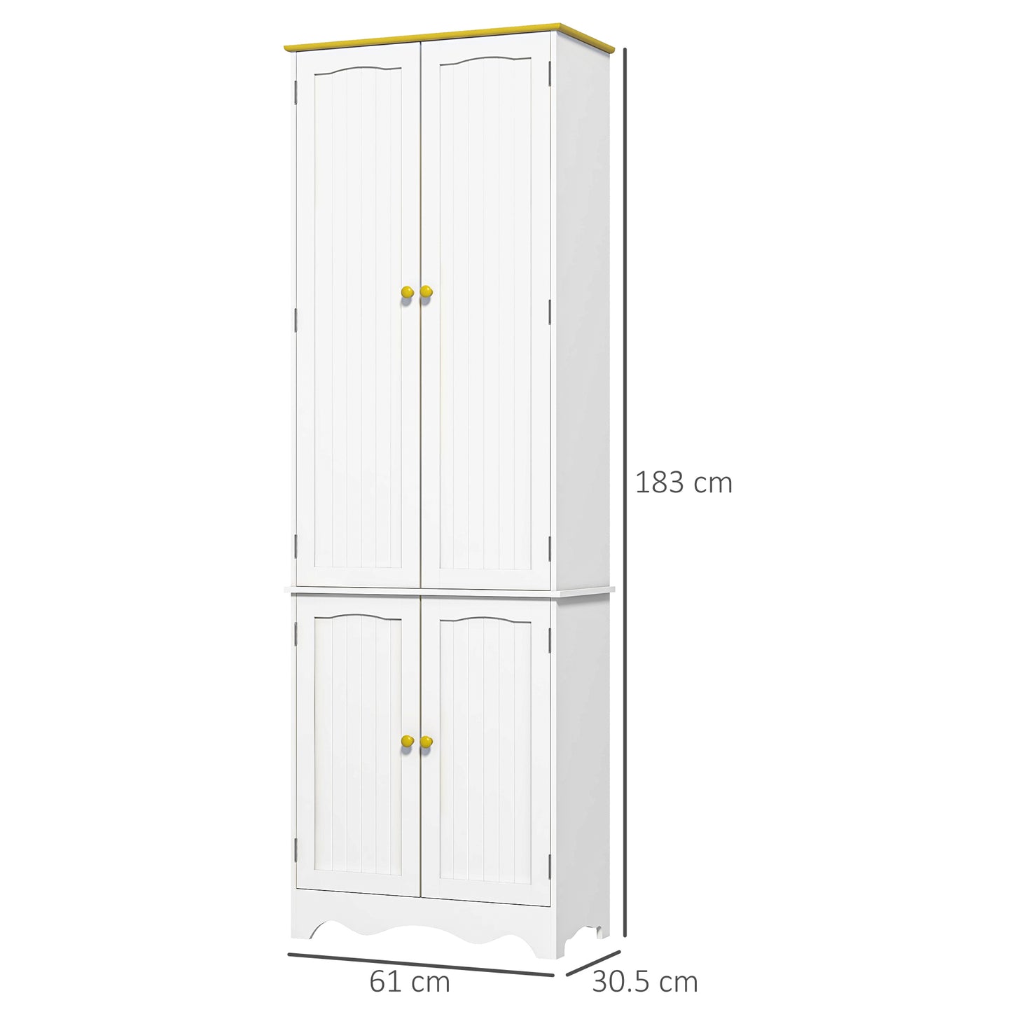 HOMCOM Freestanding Four Door Kitchen Cupboard Storage Cabinet With Six Internal Shelves 183cm White Wood Effect