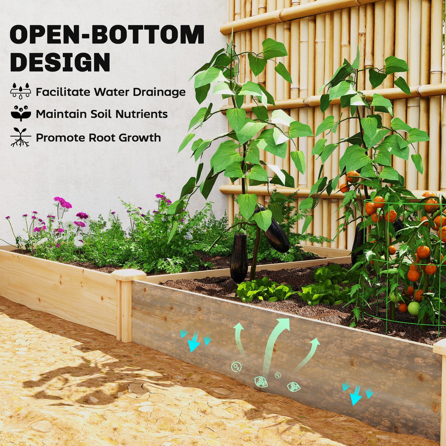 Outsunny Raised Garden Bed Wooden Planter Box With Divider Open Bottom For Flowers Herbs Vegetables DIY Painting
