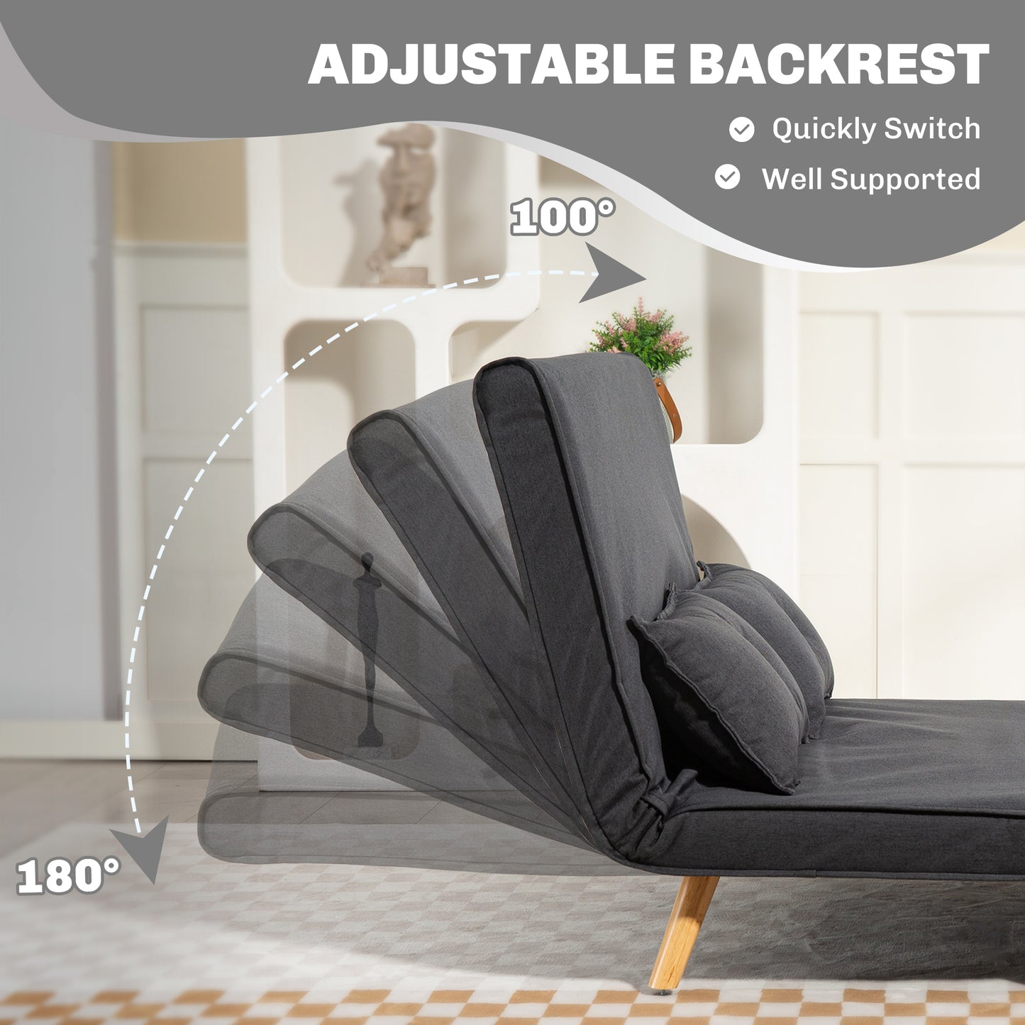Homcom Two-Seater Linen-Look Sofa Bed Charcoal Grey With Click-Clack Mechanism For Day To Night Comfort