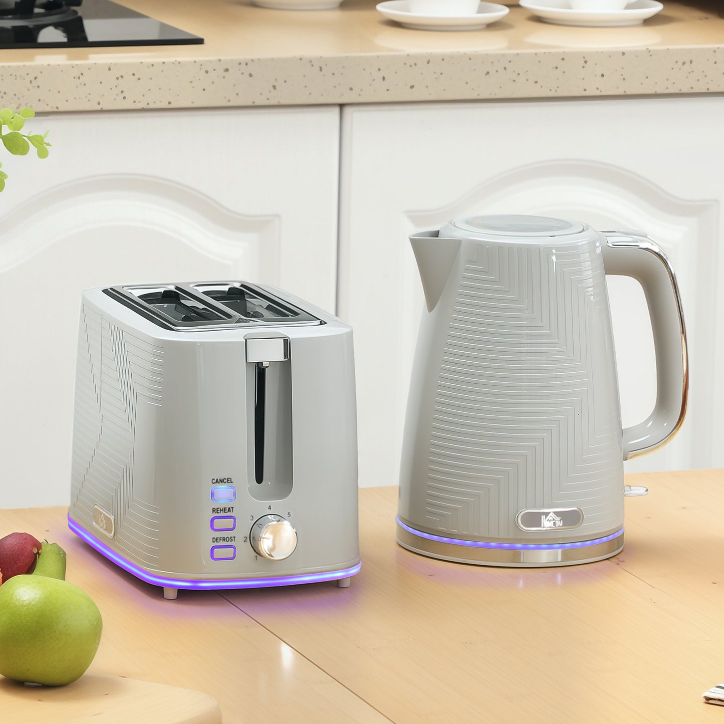 HOMCOM Modern Kettle And Toaster Set Grey With 1.7L Kettle For Fast Boiling And Auto Shutoff Safety